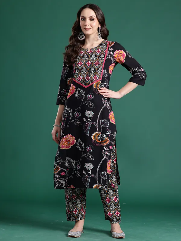 Black_Printed_Pure_Cotton_Kurta_Trouser_Set