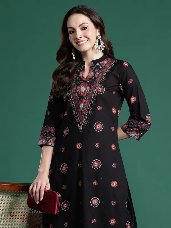 Black_Printed_Pure_Cotton_Kurta_Trouser_Set