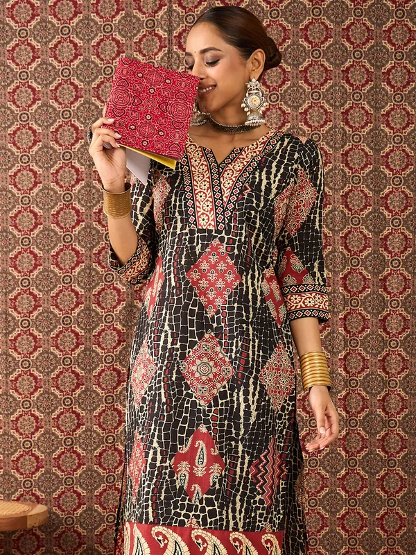 Black_Printed_Pure_Cotton_Kurta_Trouser_Set