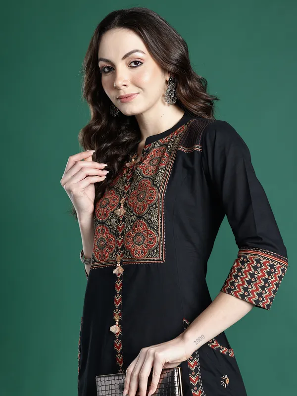 Black_Printed_Pure_Cotton_Kurta_Trouser_Set