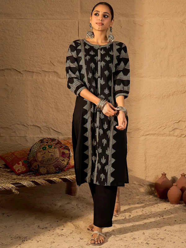 Black_Printed_Pure_Cotton_Kurta_Trouser_Set