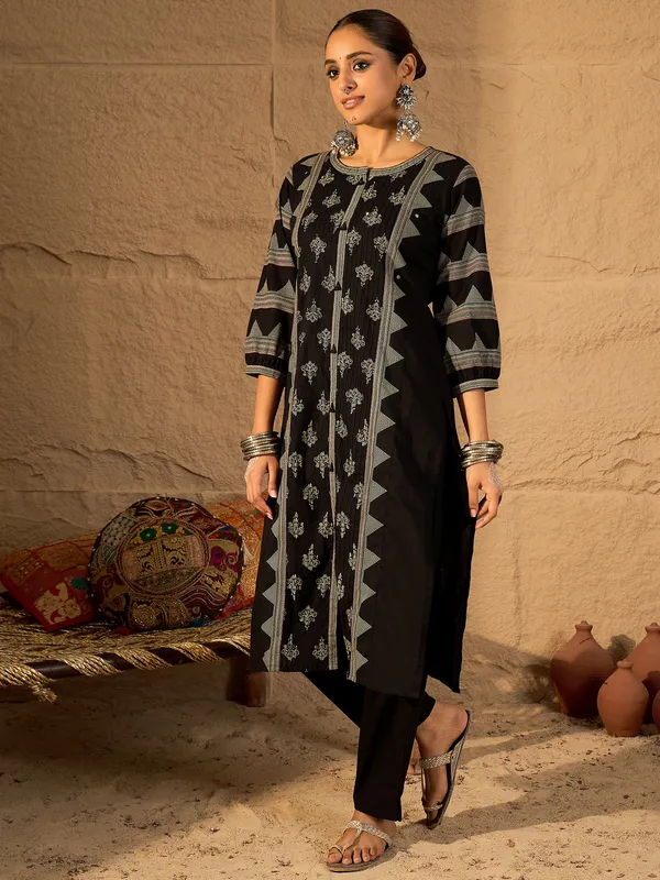 Black_Printed_Pure_Cotton_Kurta_Trouser_Set