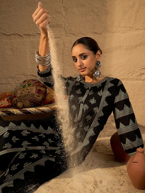 Black_Printed_Pure_Cotton_Kurta_Trouser_Set