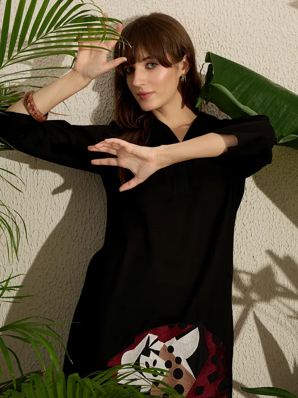 Black_Printed_Pure_Cotton_Kurta_Trouser_Set