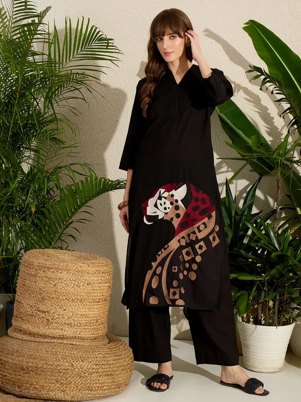 Black_Printed_Pure_Cotton_Kurta_Trouser_Set