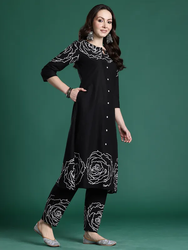 Black_Printed_Pure_Cotton_Kurta_Trouser_Set