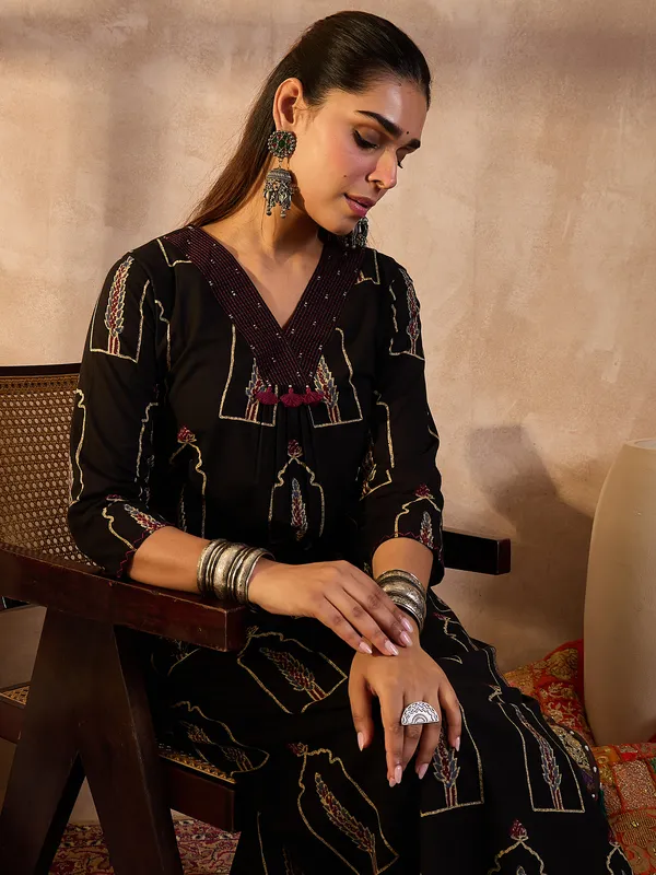 Black_Printed_Pure_Cotton_Kurta_Trouser_Set