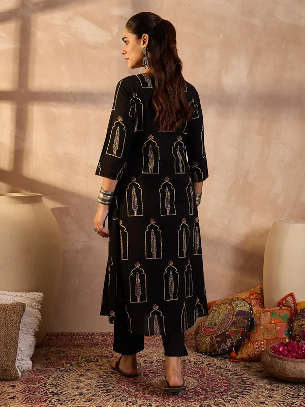Black_Printed_Pure_Cotton_Kurta_Trouser_Set