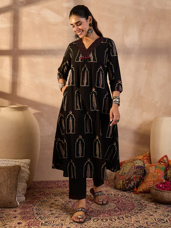 Black_Printed_Pure_Cotton_Kurta_Trouser_Set