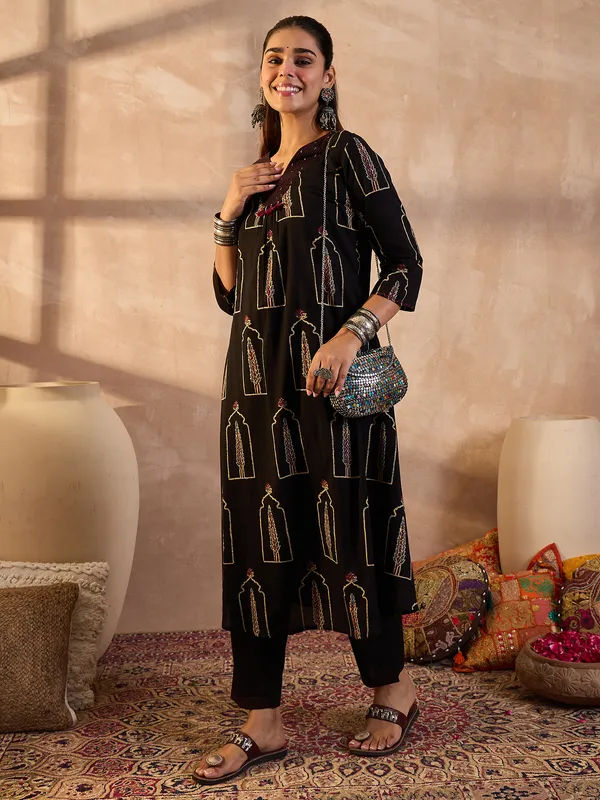 Black_Printed_Pure_Cotton_Kurta_Trouser_Set