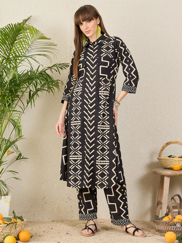Black_Printed_Pure_Cotton_Kurta_Trouser_Set