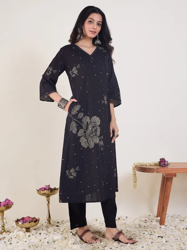Black_Printed_Pure_Cotton_Kurta_Trouser_Set