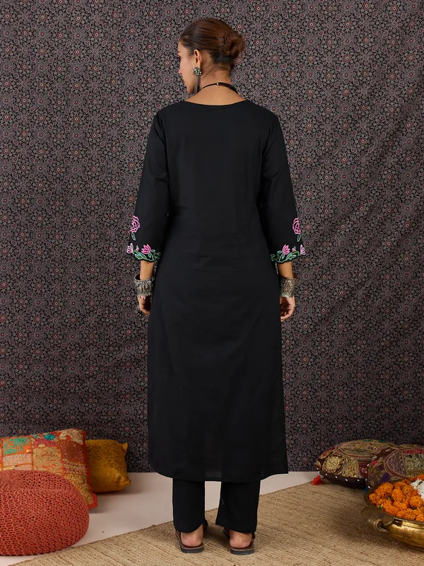 Black_Embroidered_Pure_Cotton_Kurta_Trouser_Set