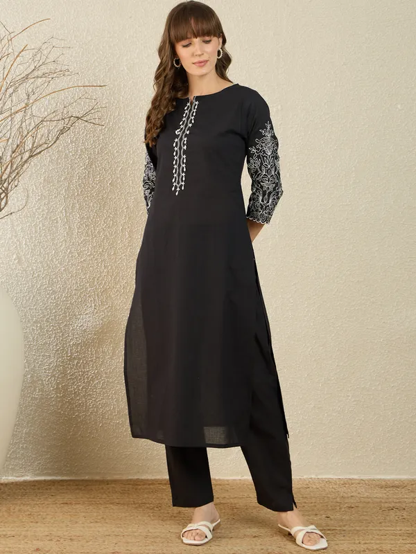 Black_Embroidered_Pure_Cotton_Kurta_Trouser_Set