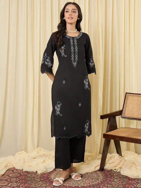 Black_Embroidered_Pure_Cotton_Kurta_Trouser_Set