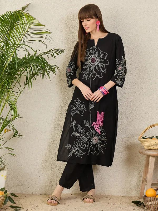 Black_Embroidered_Pure_Cotton_Kurta_Trouser_Set