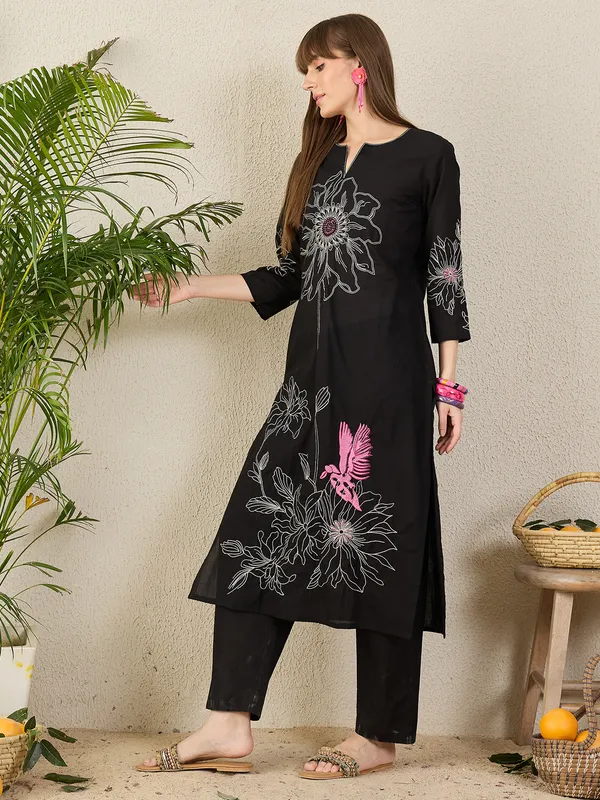 Black_Embroidered_Pure_Cotton_Kurta_Trouser_Set