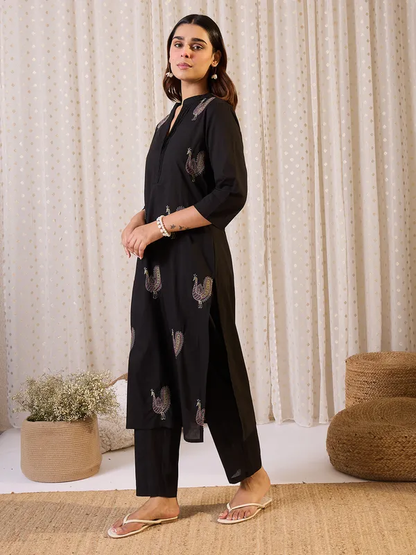 Black_Printed_Pure_Cotton_Kurta_Trouser_Set