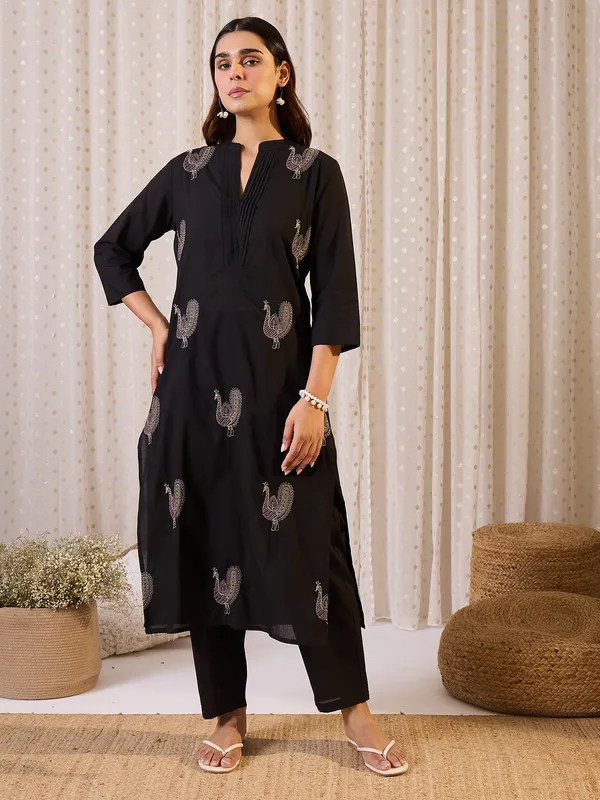 Black_Printed_Pure_Cotton_Kurta_Trouser_Set