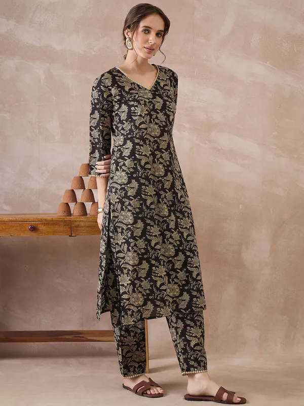 Black_Printed_Pure_Cotton_Kurta_Trouser_Set