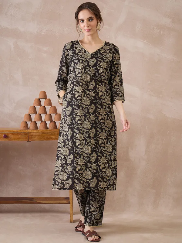 Black_Printed_Pure_Cotton_Kurta_Trouser_Set