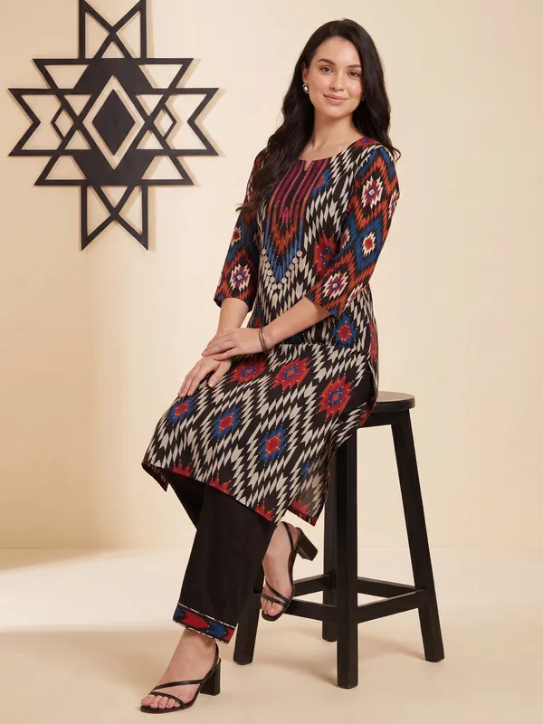 Black_Printed_Pure_Cotton_Kurta_Trouser_Set