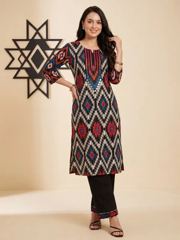 Black_Printed_Pure_Cotton_Kurta_Trouser_Set