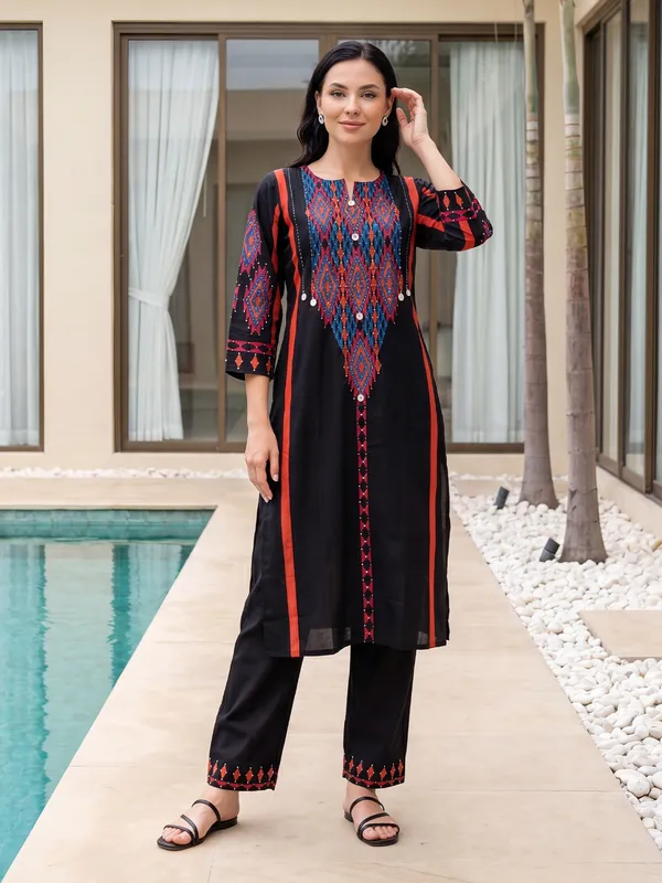 Black_Embroidered_Pure_Cotton_Kurta_Trouser_Set