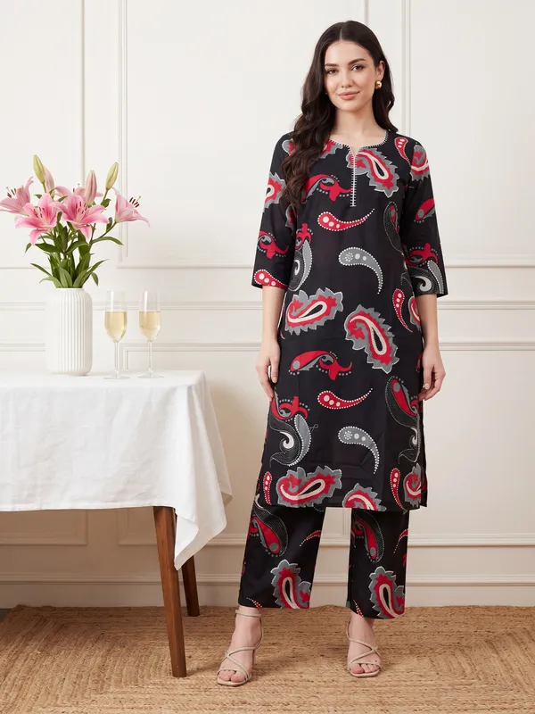 Black_Printed_Pure_Cotton_Kurta_Trouser_Set