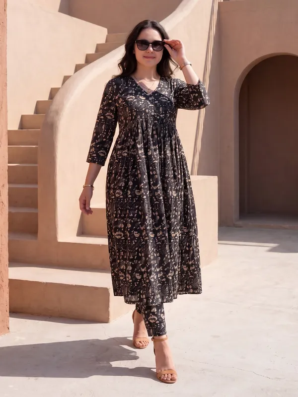 Black_Printed_Pure_Cotton_Kurta_Trouser_Set