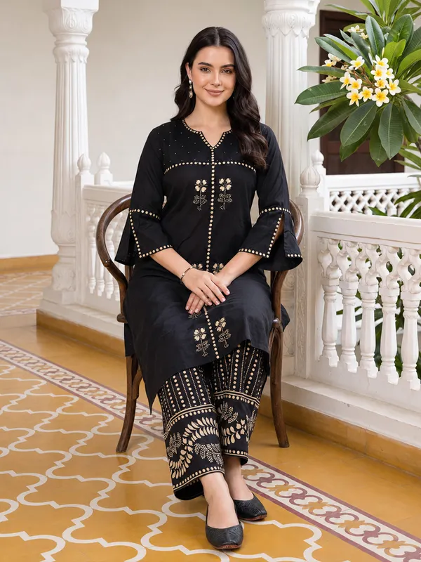 Black_Embroidered_Pure_Cotton_Kurta_Trouser_Set