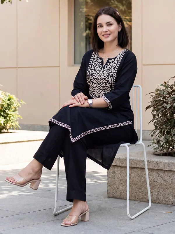 Black_Printed_Pure_Cotton_Kurta_Trouser_Set