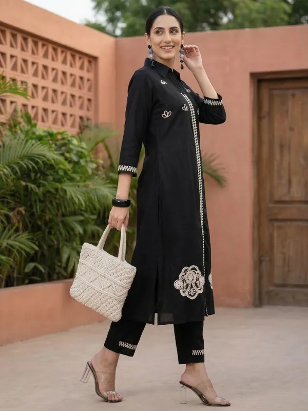 Black_Embroidered_Pure_Cotton_Kurta_Trouser_Set