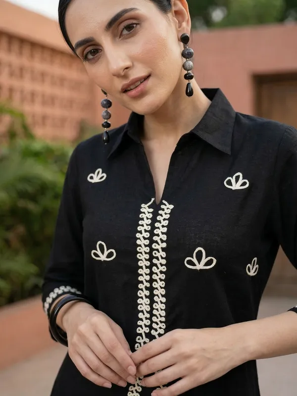 Black_Embroidered_Pure_Cotton_Kurta_Trouser_Set