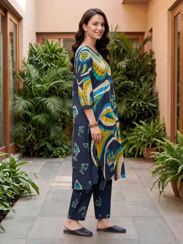 Multicolor_Printed_Pure_Cotton_Kurta_Trouser_Set