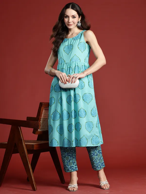 Blue_Printed_Pure_Cotton_Kurta_Trouser_Set