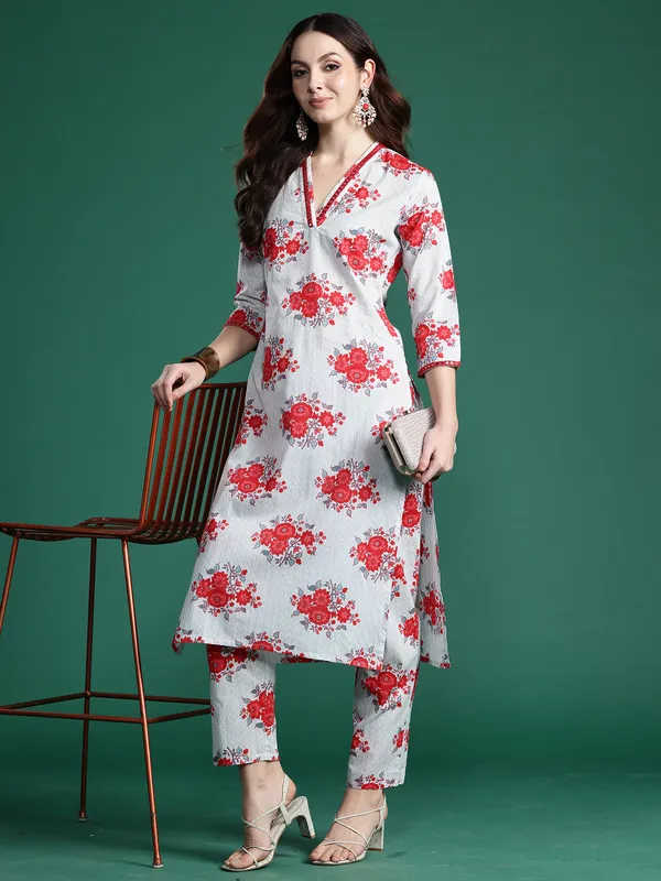 Grey_Printed_Pure_Cotton_Kurta_Trouser_Set