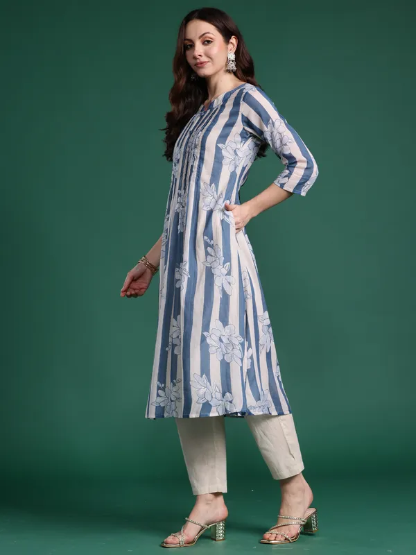 Blue_Printed_Pure_Cotton_Kurta_Trouser_Set
