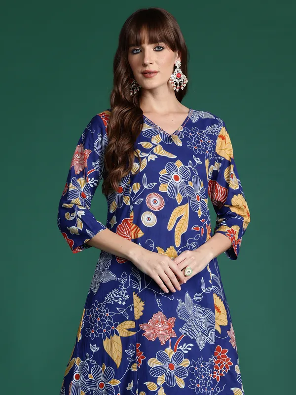 Blue_Printed_Pure_Cotton_Kurta_Trouser_Set