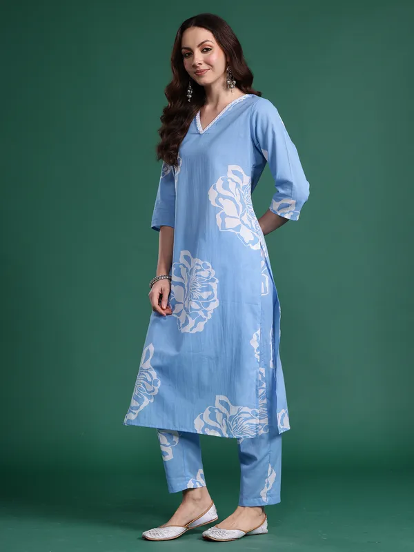 Blue_Printed_Pure_Cotton_Kurta_Trouser_Set