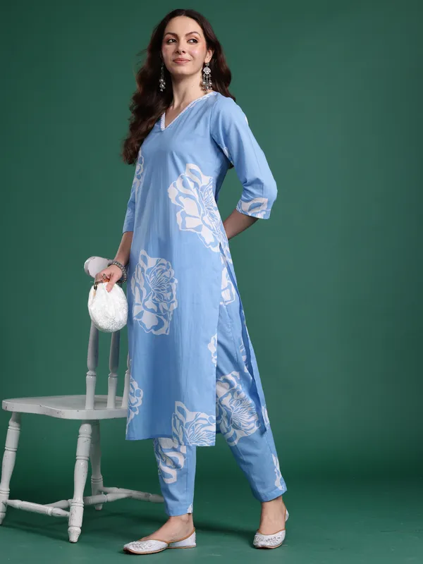 Blue_Printed_Pure_Cotton_Kurta_Trouser_Set