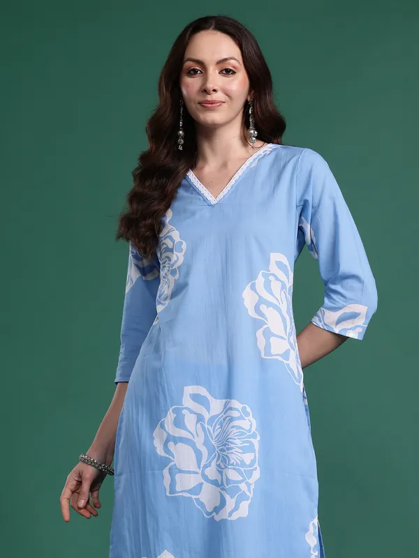 Blue_Printed_Pure_Cotton_Kurta_Trouser_Set