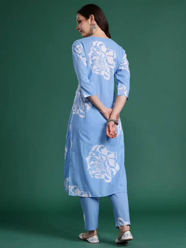 Blue_Printed_Pure_Cotton_Kurta_Trouser_Set