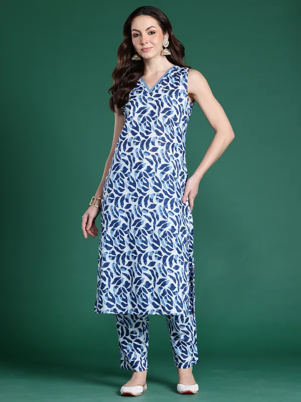 Blue_Printed_Pure_Cotton_Kurta_Trouser_Set