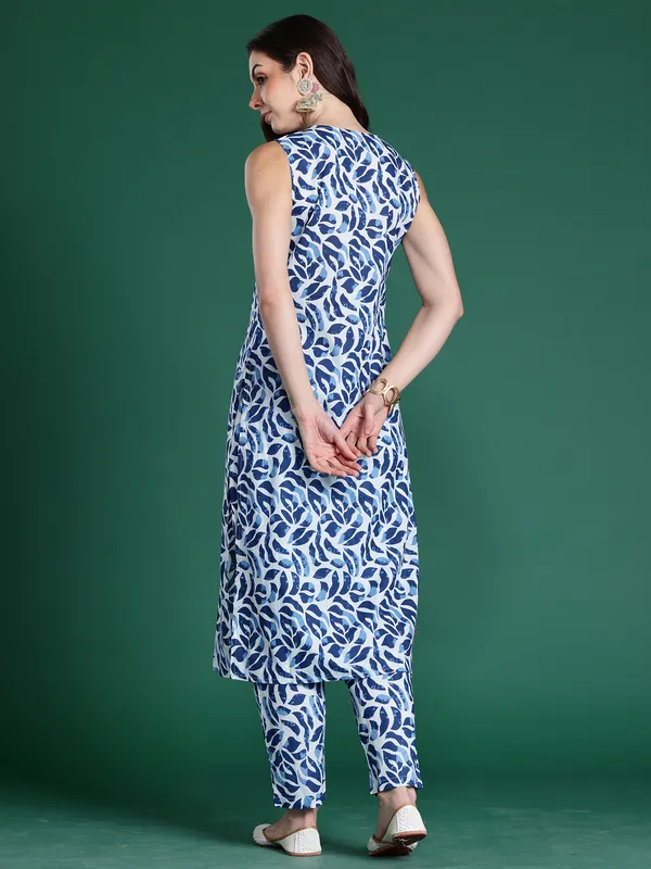 Blue_Printed_Pure_Cotton_Kurta_Trouser_Set