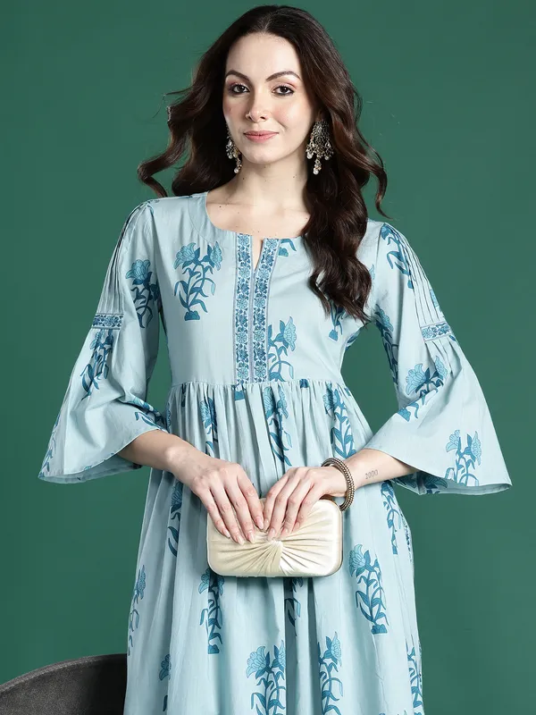 Blue_Printed_Pure_Cotton_Kurta_Trouser_Dupatta_Set