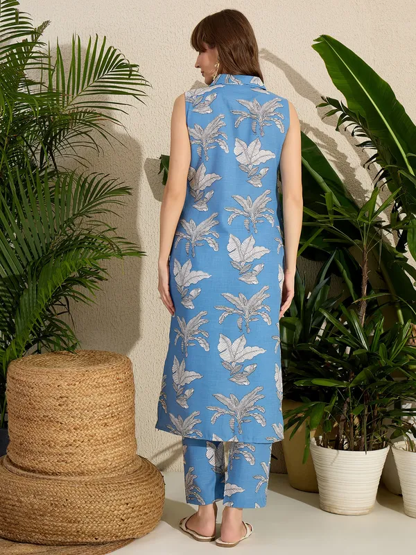 Blue_Printed_Linen_Kurta_Trouser_Set