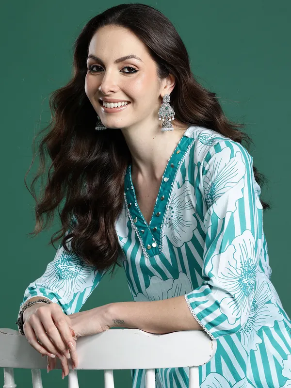 Blue_Printed_Pure_Cotton_Kurta_Trouser_Set