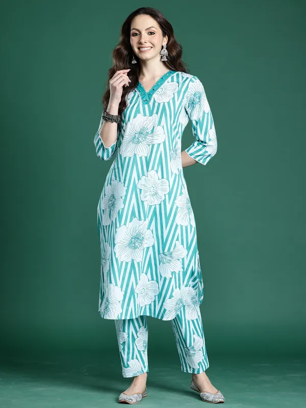 Blue_Printed_Pure_Cotton_Kurta_Trouser_Set