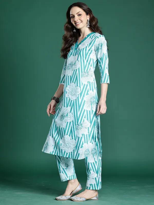 Blue_Printed_Pure_Cotton_Kurta_Trouser_Set